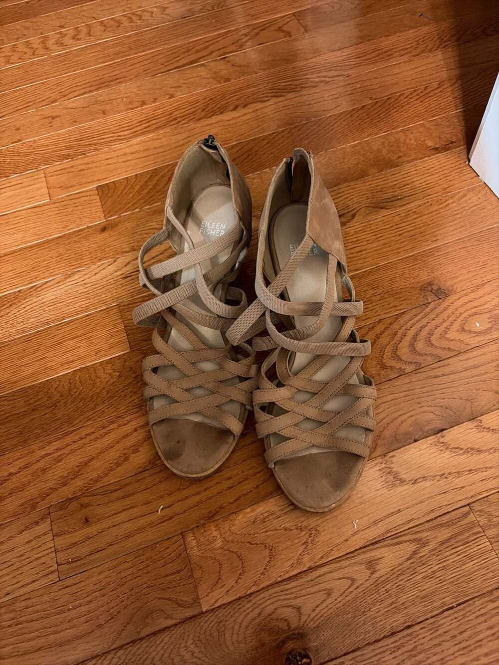 Eileen Fisher Size 10 Tan Suede Strappy Block Heel Sandals